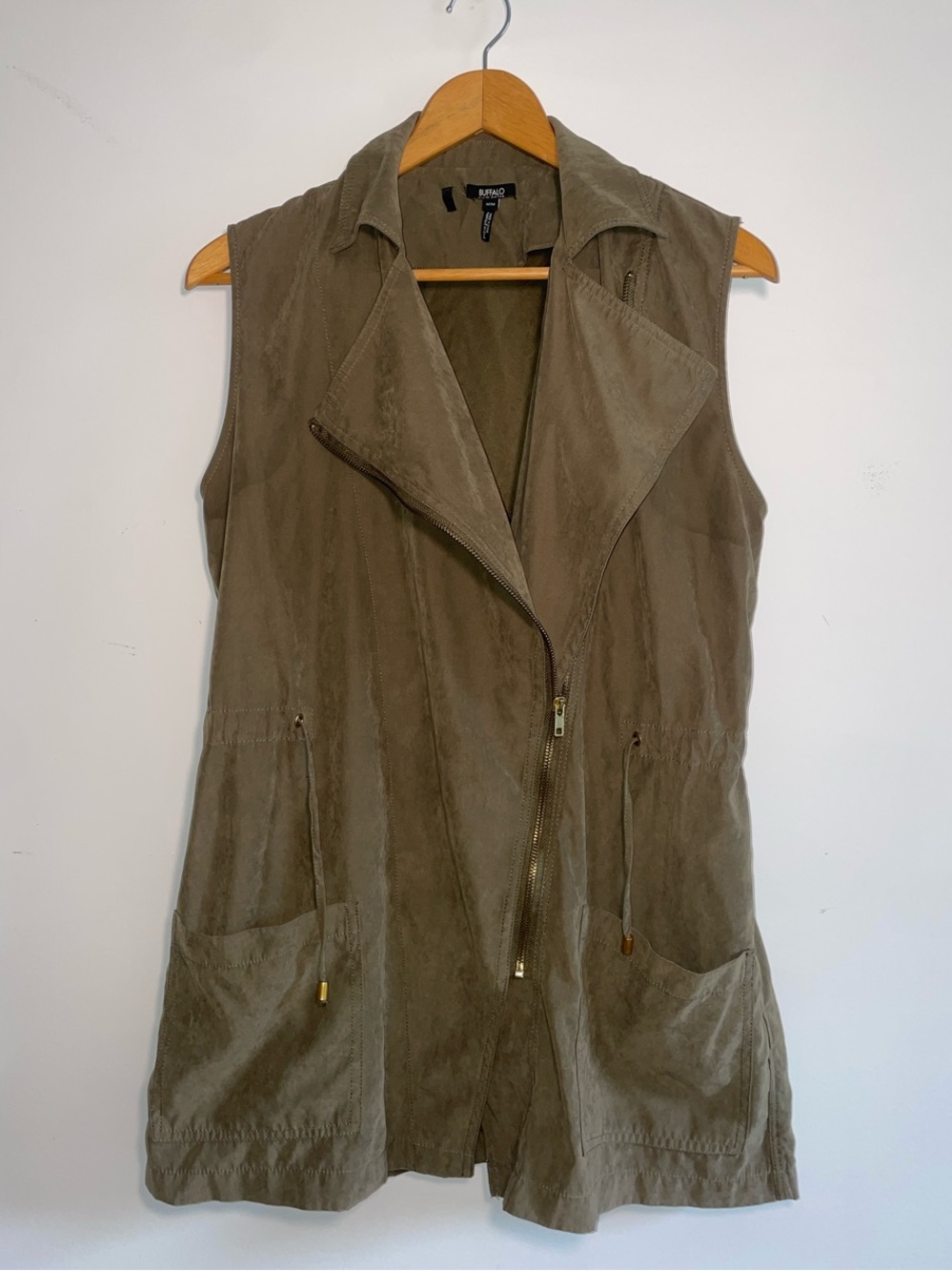 BUFFALO DAVID BITTON Suede Olive Green Sleeveless Utility Vest Vintage LIKE NEW